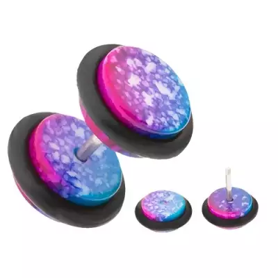 Lila-kék fake plug fülbe akrylból, fehér foltok