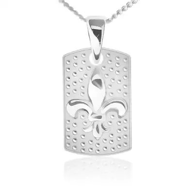 Nyaklánc - lánc és téglalap alakú tábla, Fleur de Lis, 925 ezüst