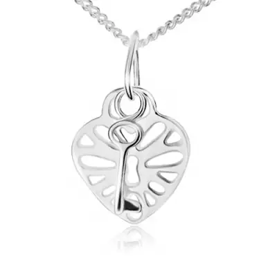 Nyaklánc 925 ezüstből, kivágott szív alakú lakat és kulcs