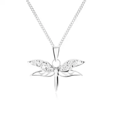 Nyakék 925 ezüstből, lánc és szitakötő alakú medál, cirkóniás szárnyak