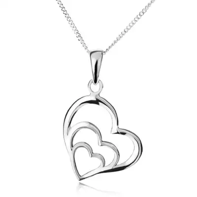 Nyakék - lánc és három szabálytalan kontúr szív, 925 ezüst