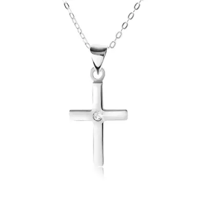 925 ezüst nyakék, lánc és fényes, sima kereszt, áttetsző cirkónia