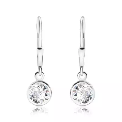 Fülbevaló 925 ezüstből, kerek, átlátszó cirkónia, 6 mm