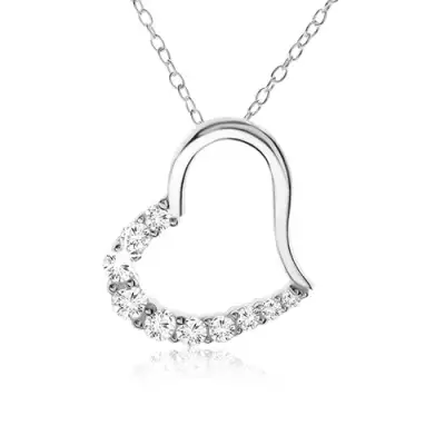 Lánc, szívkörvonal féloldalán cirkóniákkal - nyaklánc, ezüst 925