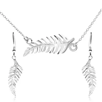 Szett nyakékből és függő fülbevalóból, páfrány, 925 ezüst