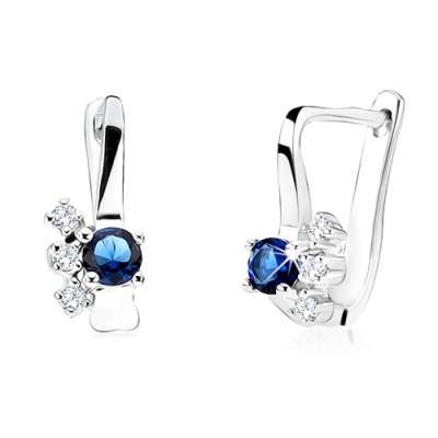 Fülbevaló kerek kék kővel, tiszta cirkónia vonal, 925 ezüst