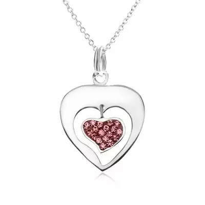 Nyakék - lánc, szív körvonal, szív, rózsaszín cirkóniák, 925 ezüst