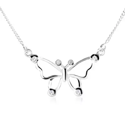 925 ezüst nyakék, lepkekörvonal átlátszó cirkóniás díszítéssel