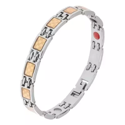 Acél karkötő ezüst és arany színben, sakktábla minta, mágnesek