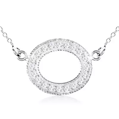 925 ezüst nyakék, ovális, átlátszó cirkóniákkal és golyókkal díszítve