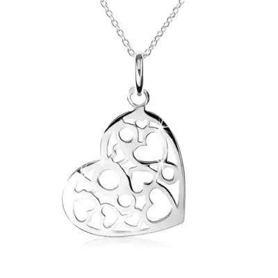 925 ezüst nyakék, szív medál, kivágott szívekkel és körökkel