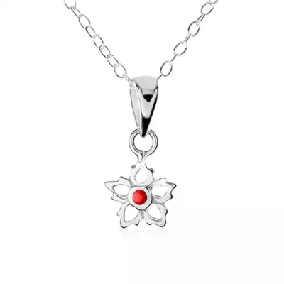 925 ezüst nyakék, virág körvonal, piros golyóval középen