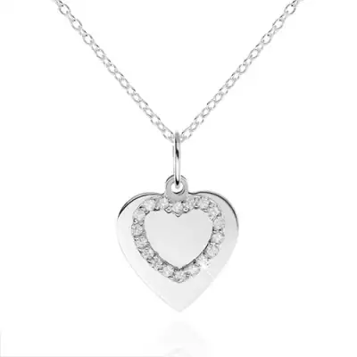 925 ezüst nyakék, lapos szív és szív kontúr cirkóniákkal