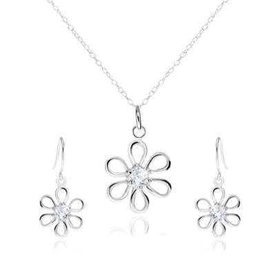 925 ezüst szett - nyakék és lógó fülbevaló, virág cirkóniával