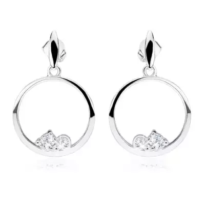 925 ezüst fülbevaló, karikák, két, átlátszó, kerek cirkónia, ovális