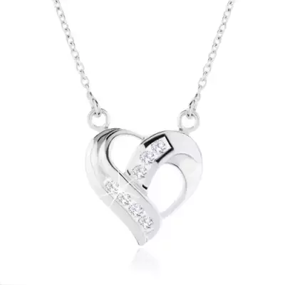 925 ezüst nyakék, szív medál - tekert vonalak, átlátszó cirkóniák