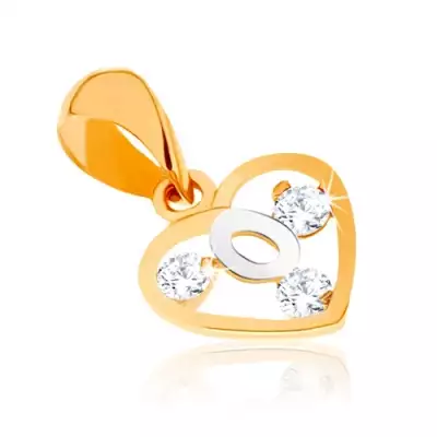 Kétszínű medál 9K aranyból - szív körvonal, hurok fehér aranyból, cirkóniák