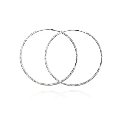 925 ezüst fülbevaló, vékony karikák ferde bevágásokkal, 40 mm