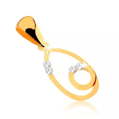 Medál 9K sárga aranyból, könnycsepp körvonal hurokkal, átlátszó cirkóniák