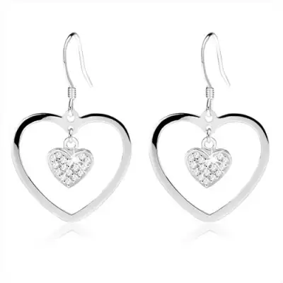 Fülbevaló 925 ezüstből, szívkörvonal kisebb cirkóniás szívvel