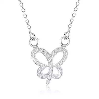 Nyakék 925 ezüstből, csillogó lepkekörvonal átlátszó cirkóniákkal