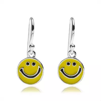 925 ezüst fülbevaló, lapos medál - sárga nevető smiley