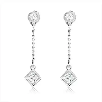 925 ezüst fülbevalö átlátszó kövekkel és lánccal