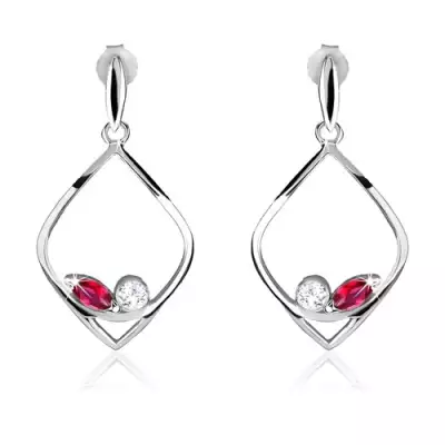 925 ezüst nyakék, átlátszó és sötétrózsaszín cirkónia a könnycsepp körvonalban