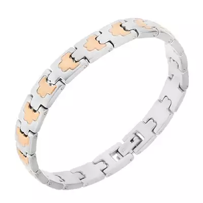 Acél karkötő, elemek ezüst-arany színben, minták, 8 mm