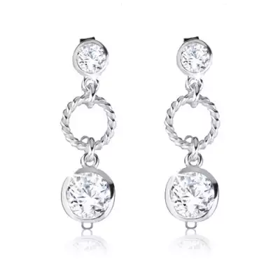 Bedugós fülbevaló 925 ezüstből, átlátszó cirkóniák, díszített kör kontúr