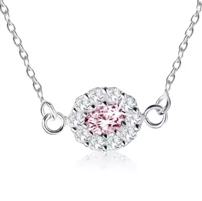 925 ezüst nyakék, rózsaszín cirkóniás ovális átlátszó kövekkel szegélyezve