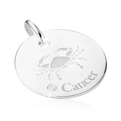 Kerek medál 925 ezüstből, RÁK csillagjegy, átlátszó kő