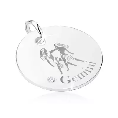 925 ezüst medál, IKREK állatövi jegy, átlátszó cirkónia