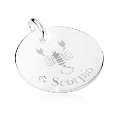 925 ezüst medál, SKORPIÓ csillagjegy, átlátszó cirkónia, tükörfény
