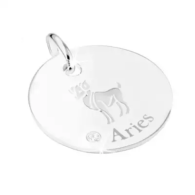 Kerek medál 925 ezüstből - tábla KOS állatövi jeggyel, átlátszó cikrónia