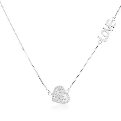 Nyakék 925 ezüstből, átlátszó cirkóniás szív, fényes 