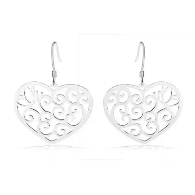 925 ezüst fülbevaló, szív filigrán díszítéssel, lepke körvonal, spirálok