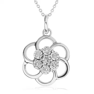 Nyakék 925 ezüstből - virág körvonal átlátszó kövekkel díszítve, lánc