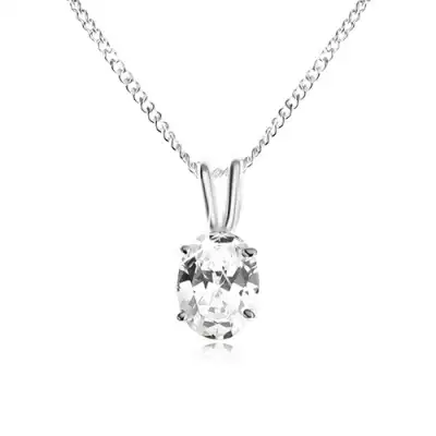 Nyakék 925 ezüstből - ovális átlátszó cirkónia, kettős szem a láncon