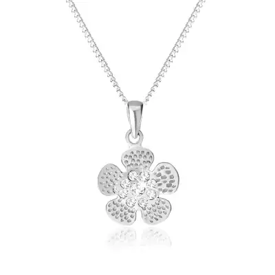 925 ezüst nyakék, gravírozott virág, átlátszó cirkóniákkal kirakott közép
