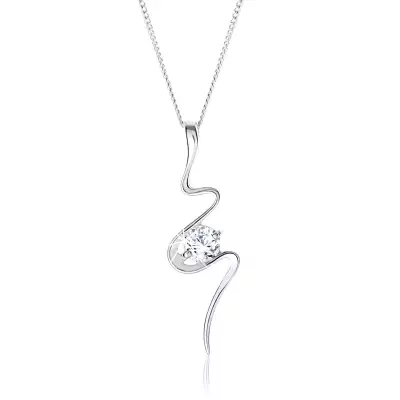 Ezüst 925 nyaklánc, aszimmetrikusan hullámzó szalag, tiszta cirkónia