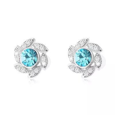 Fülbevaló 925 ezüstből, ragyogó virág kék cirkóniával