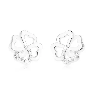 Fülbevaló 925 ezüstből, szerencsét hozó lóhere körvonal, átlátszó cirkóniák