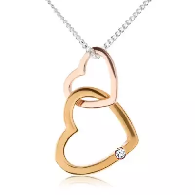 925 ezüst nyakék, két szív kontúr, arany és réz szín