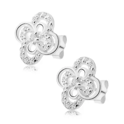 Fülbevaló 925 ezüstből, virág fényes cirkóniás szirom körvonallal