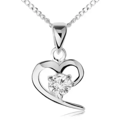 Nyakék 925 ezüstből, aszimmetrikus szív körvonal, átlátszó cirkónia