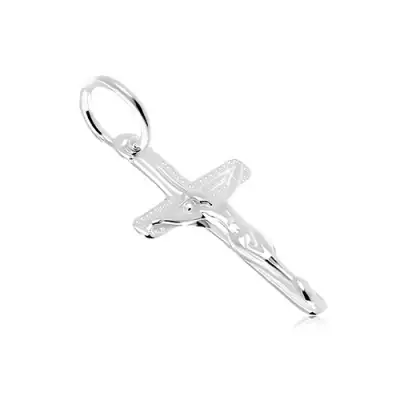 925 ezüst medál, fényes latin kereszt Jézus Krisztussal