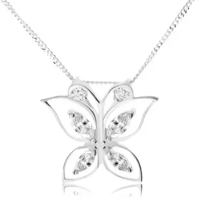 925 ezüst nyakék, csillogó lepke, átlátszó cirkóniák szárny körvonalakban