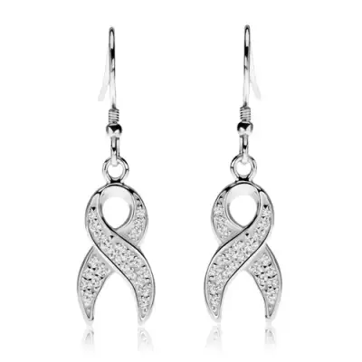 925 ezüst fülbevaló, szalagok keresztezett végekkel, átlátszó cirkóniák