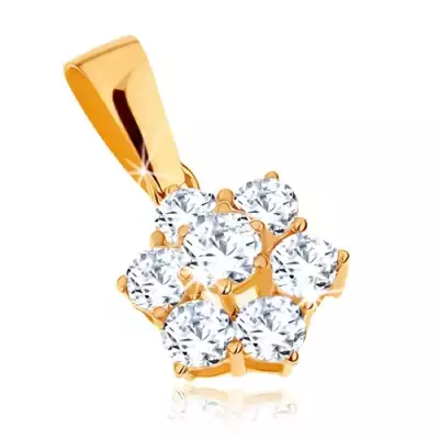 Medál 9K sárga aranyból - csillogó, átlátszó cirkóniás virág 